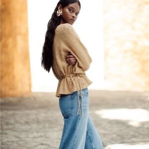 NEW H&M Pointelle-Knit Peplum Top Beige Size Medium